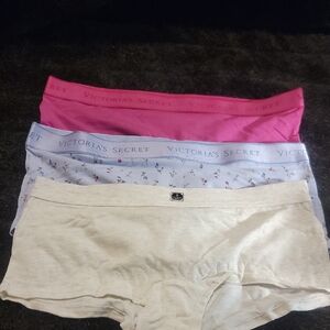 Victoria's Secret Pink, Floral Blue, and Cream Panties Trio Size Small
